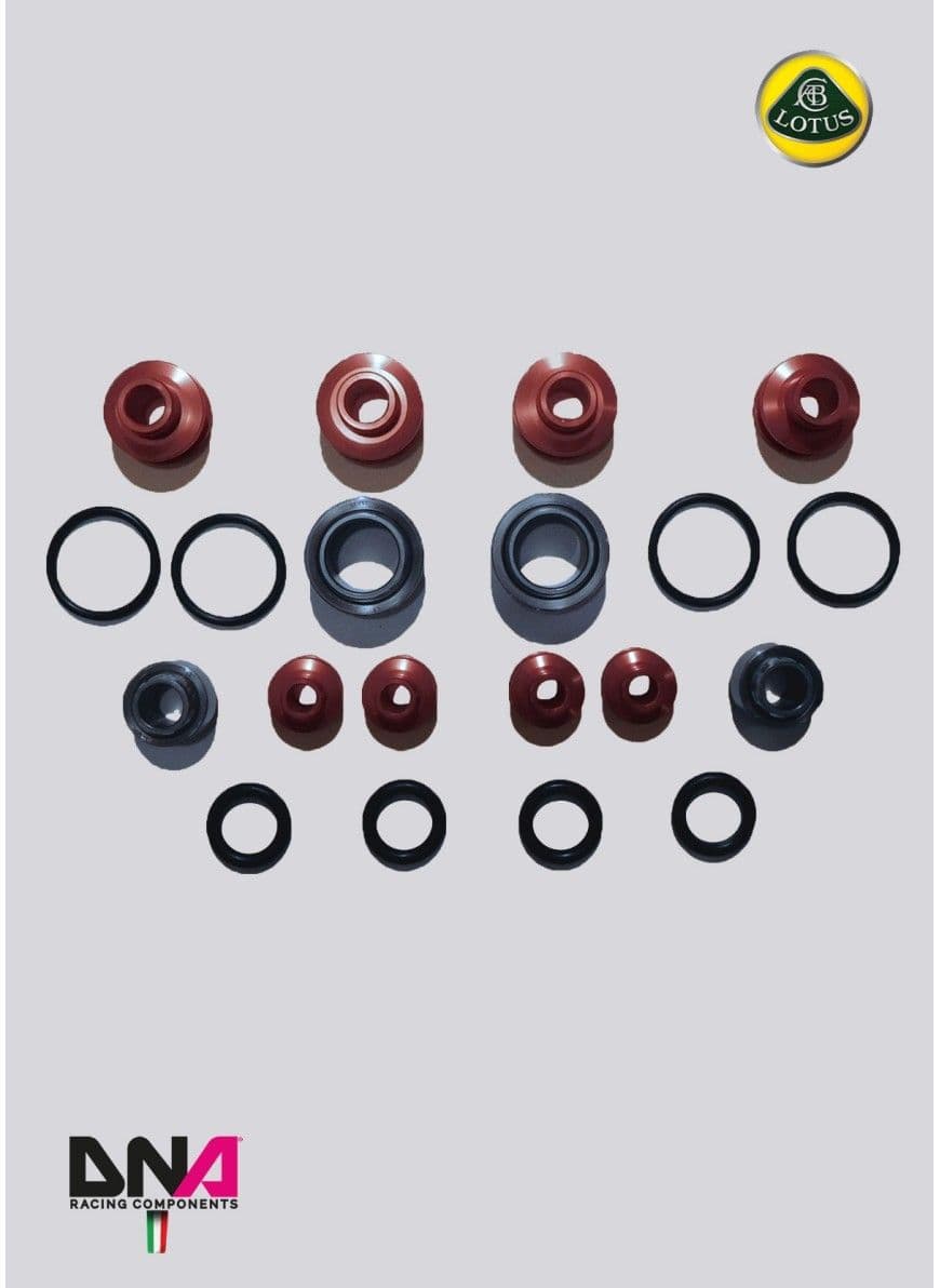 DNA Racing Zestaw przegubów sferycznych zawieszenia — przód, tył, górne, dolne, częściowy Lotus Exige V6 (PC0862)